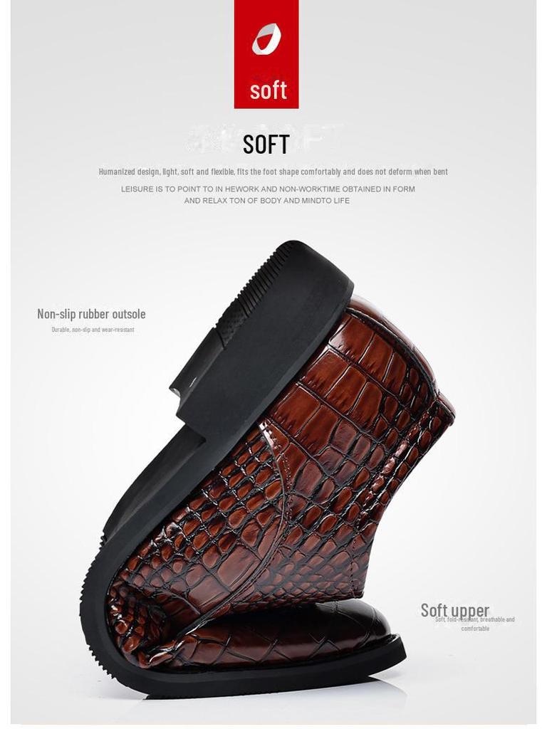 2024 Men's Crocodile Pattern Leather Shoes - Business & Casual, British Korean Style, Large Size, Pointed Toe