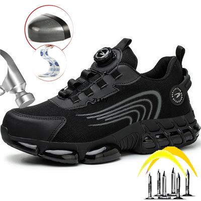 Модные мужские рабочие защитные ботинки с вращающейся пряжкой, рабочая обувь со стальным носком, устойчивая к проколам, воздушная подушка, мужская защитная обувь, кроссовки с защитой от ударов, мужские