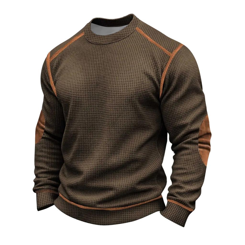 Men's Solid Color Round Neck Long Sleeve Tops Men's Sports Large Size Casual Round Neck Tops