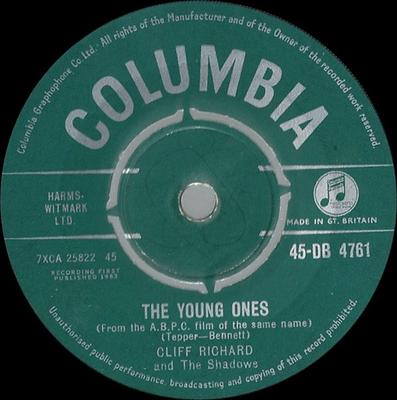 7-дюймовая пластинка CLIFF RICHARD & THE SHADOWS - The Young Ones 45DB4761 Columbia 1962 UK Рок Б/У