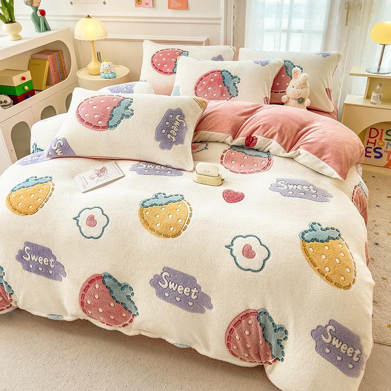Зимний комплект постельного белья из молочного флиса, четырехпредметный, двусторонний флис, утолщенные простыни, пододеяльник, наволочка