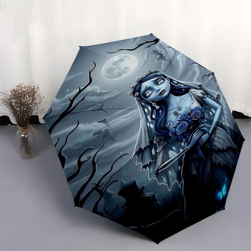 1pc ghostly bride moonlit cemeteryOpen/Close Umbrella-Windproof, Compact Travel Umbrella, Sturdy 8-Rib Shaft, Outdoor Accessory, 1091