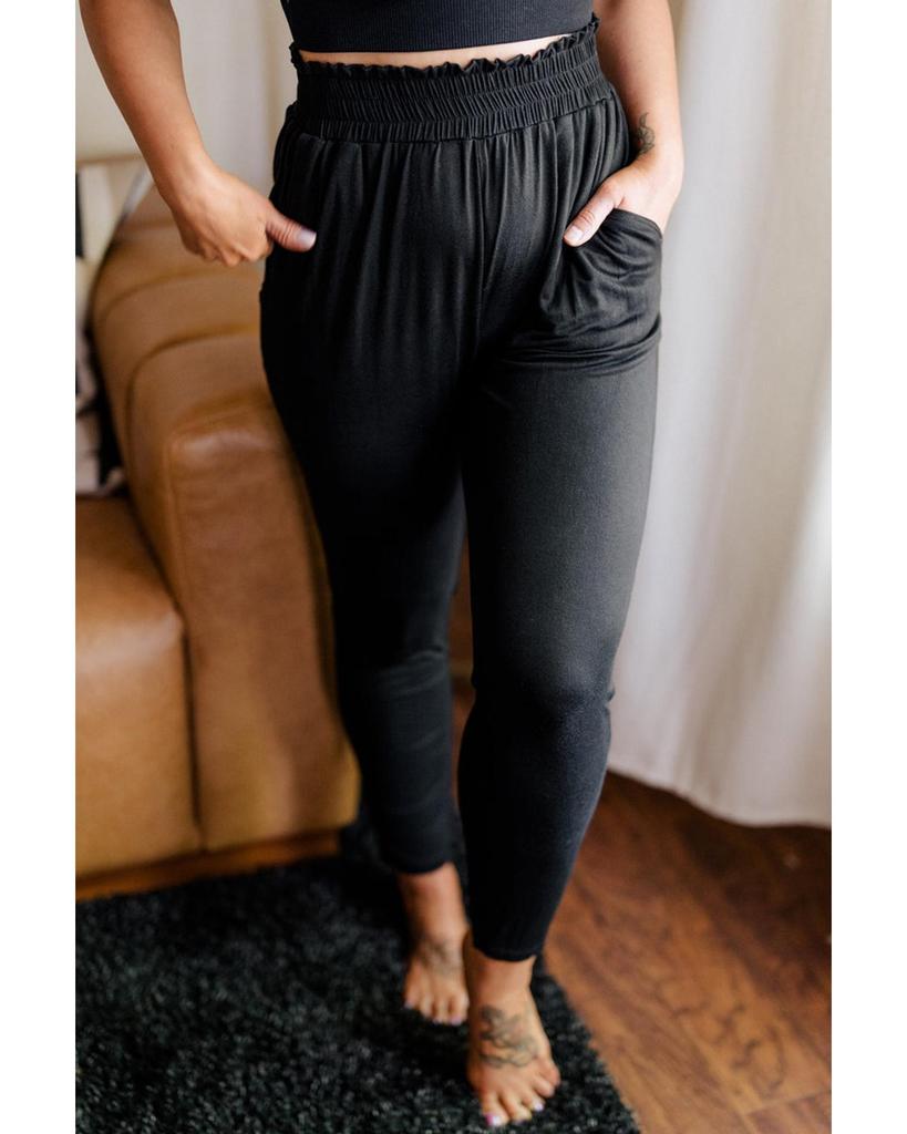 Azura Exchange Black Plus Size Frill High Wasit Pocketed Soft Pants