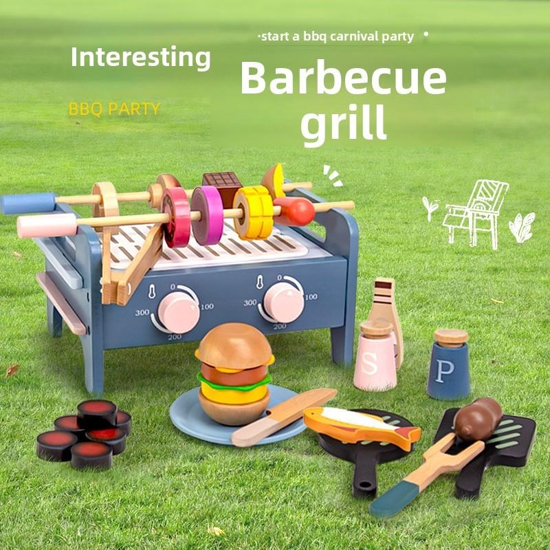 Simulation Wooden Barbecue Rack Cooking Family Interactive Children Set Toy