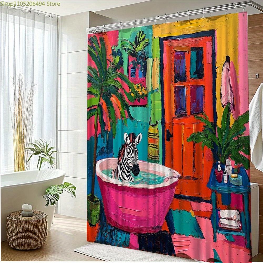 1 шт. Цветная Зебра Арт Занавеска для душа, Креативный Декор для ванной комнаты, полиэстер, яркий ботанический пейзаж, Декоративный душ