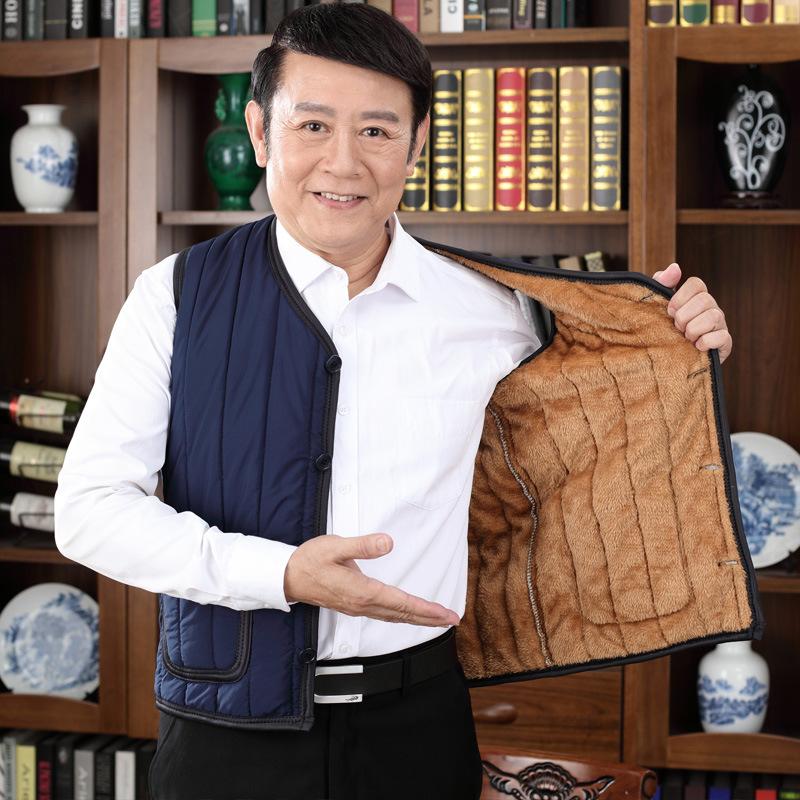 Men's Fall and Winter Padded Warm Denim Undershirt Middle-aged Plus Size Slim Sleeveless Top