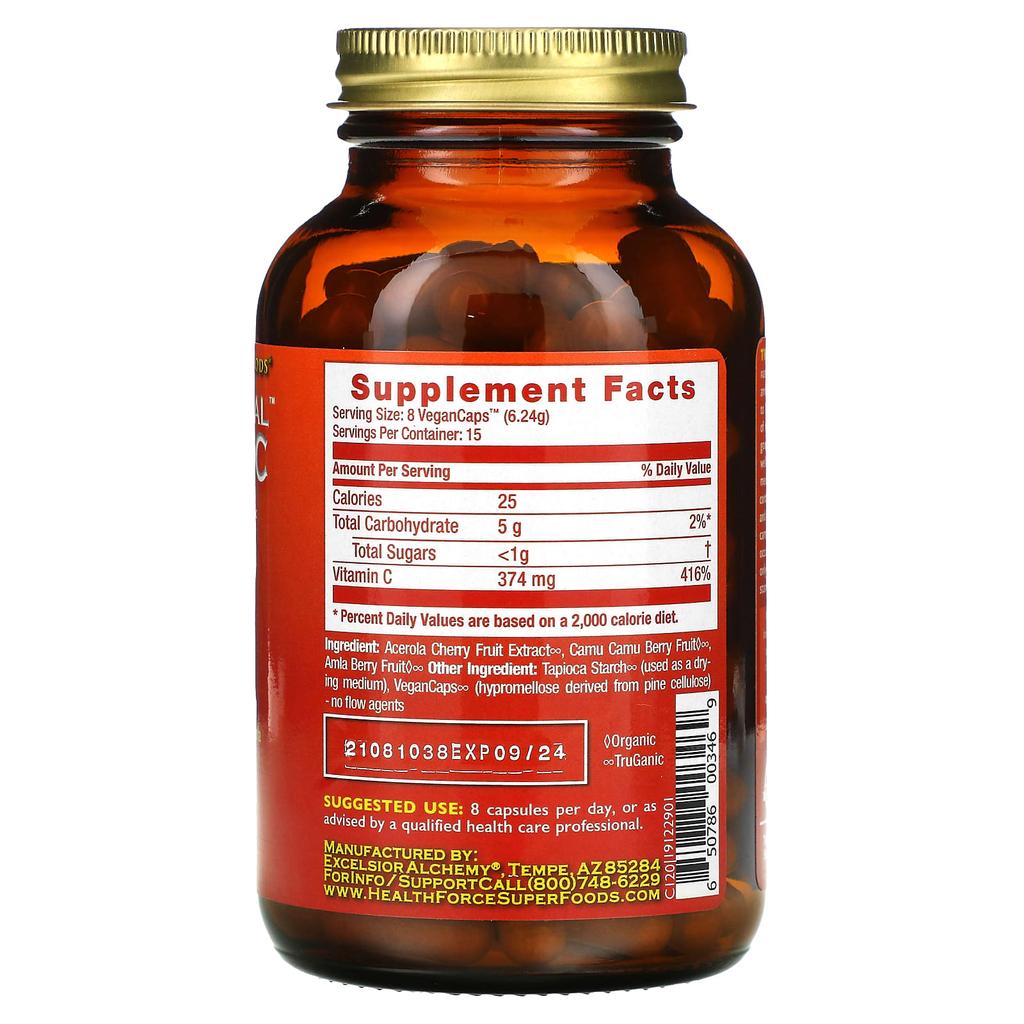 Truly Natural Vitamin C, Veggie Capsules 120 (46.75Mg per Capsule)