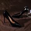 Waterproof Table Is Not Tired of Feet, Nude High Heels, Women's Pointed Toes, Thin Heels, Patent Leather, Sexy Etiquette Single Shoes, Spring
