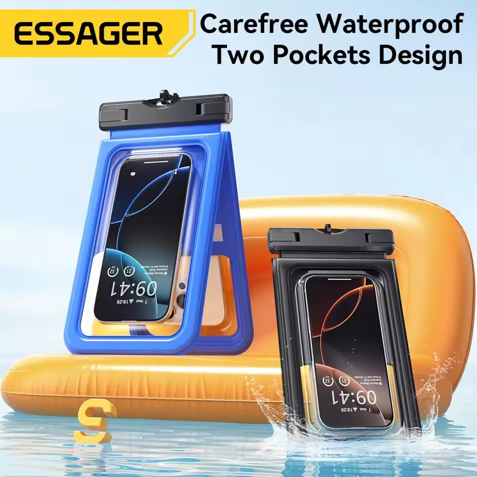 Essager IPX8 Dual-pocket Waterproof Phone Case for iPhone16 15 14 13 Floating Dry Bag for Snorkeling Beach Swim Universal Cover
