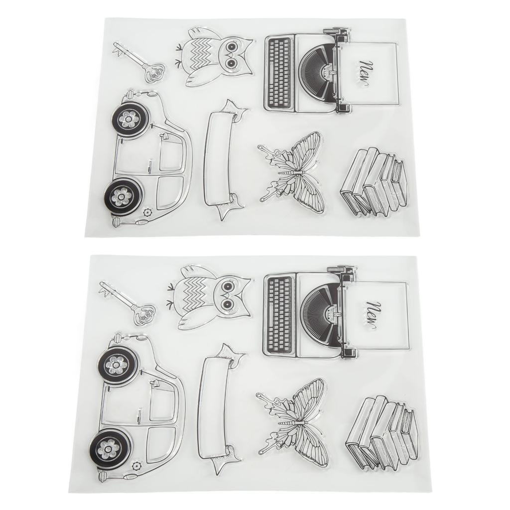 2 шт. Прозрачные штампы с отпечатками, печатная машинка, автомобильные узоры с совой, силиконовые прозрачные штампы, уплотнения для