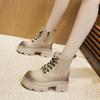 Inner Heightening Martin Boots Women's Autumn and Winter New Retro Medium Boots Children's Versatile Thick-soled British Lace-up Short Boots