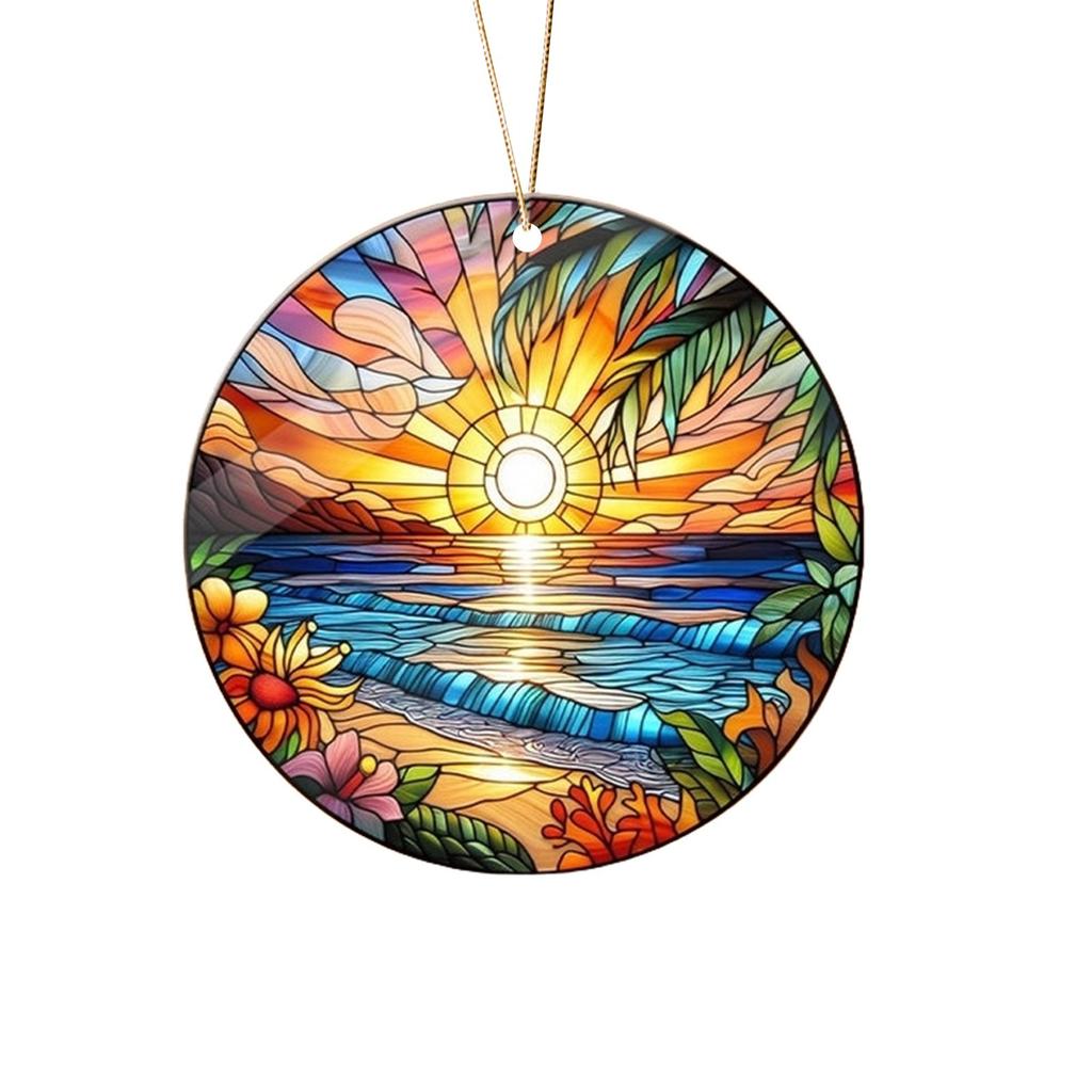 Пляжный закат Suncatcher Орнамент Акриловое украшение для окна, креативное освещение Craft Подвесной домашний декор Подвесной