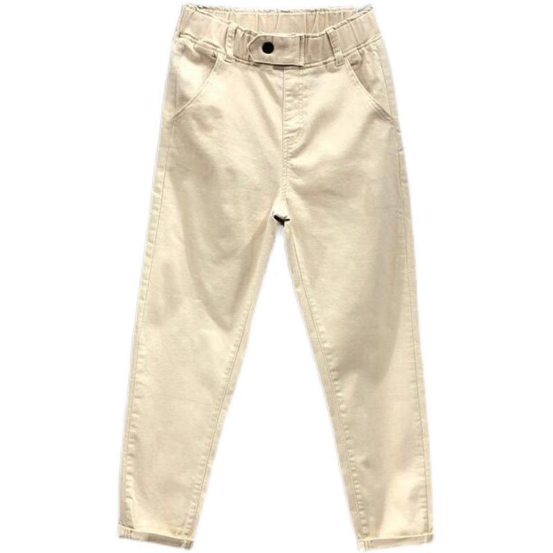 Женские белые хлопковые облегающие шаровары - корейский стиль, эластичный пояс, длина девять точек, свободный повседневный стиль для весны и осени