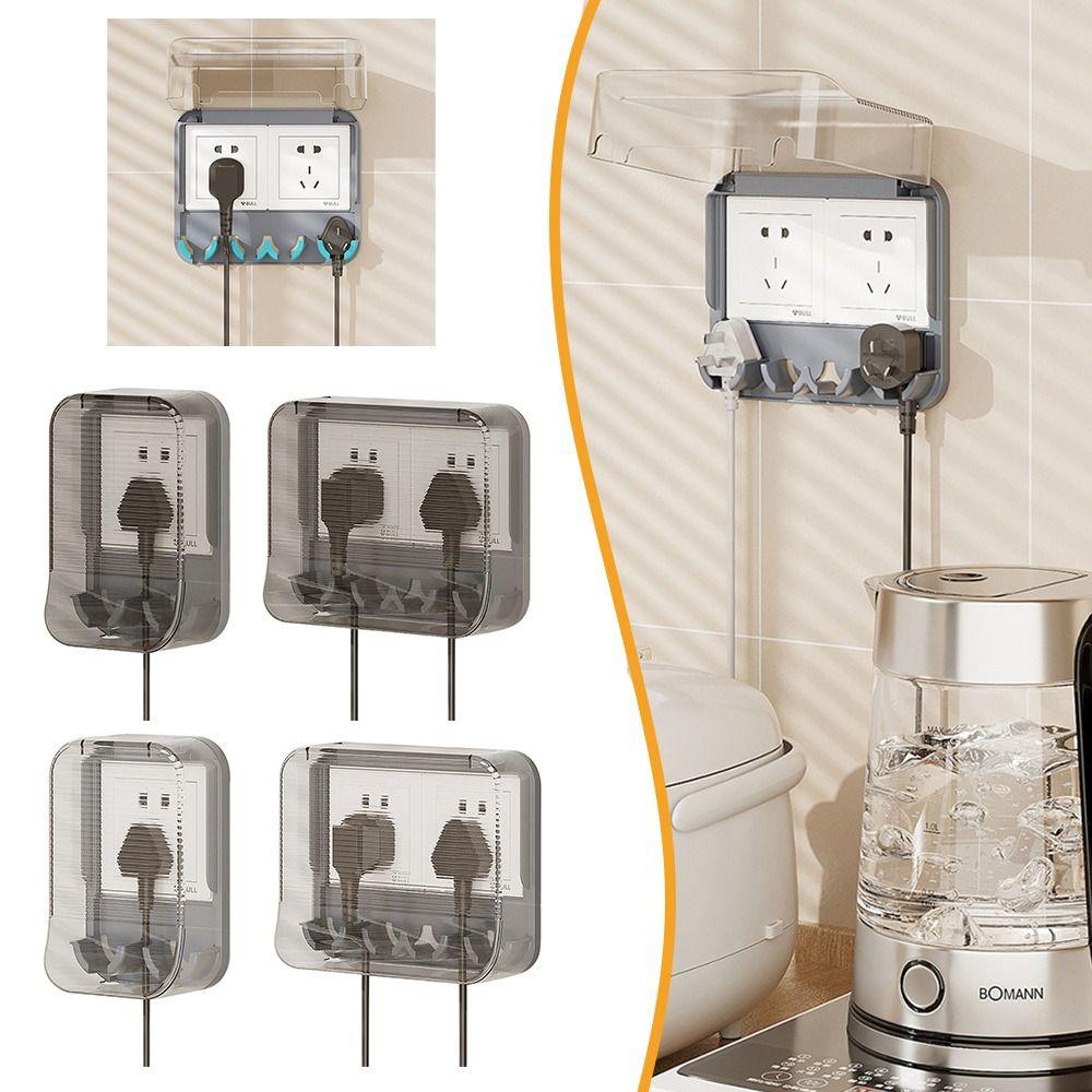 Punch-free Socket Dust Cover with Storage Rack Kitchen Plug Storage Cartoon Waterproof Box