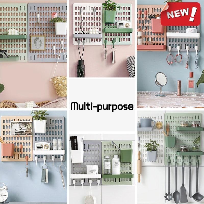 Настенная полка с отверстиями, крючки для декора комнаты, органайзер для стола, органайзеры для макияжа, аксессуары для украшения дома, стеллаж для хранения, организация
