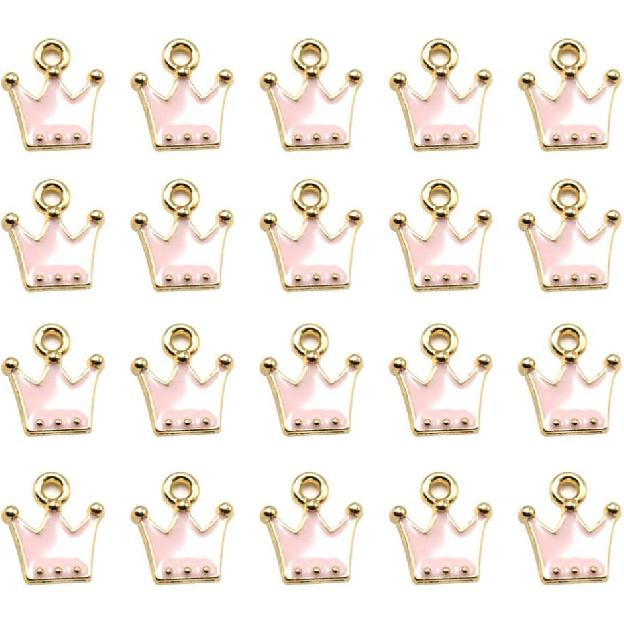 KESYOO 20pcs Crown Charm Pendants Enamel Jewelry Making Charm for DIY Jewelry Making Keychain Ornaments(Pink)