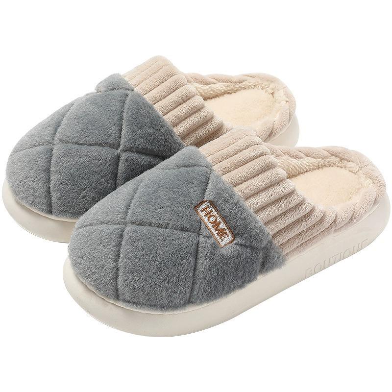 Cotton Slippers Women's Winter Thick Bottom Home Couple Silent Non-slip Warm Indoor Autumn and Winter Household Plush Slippers Men