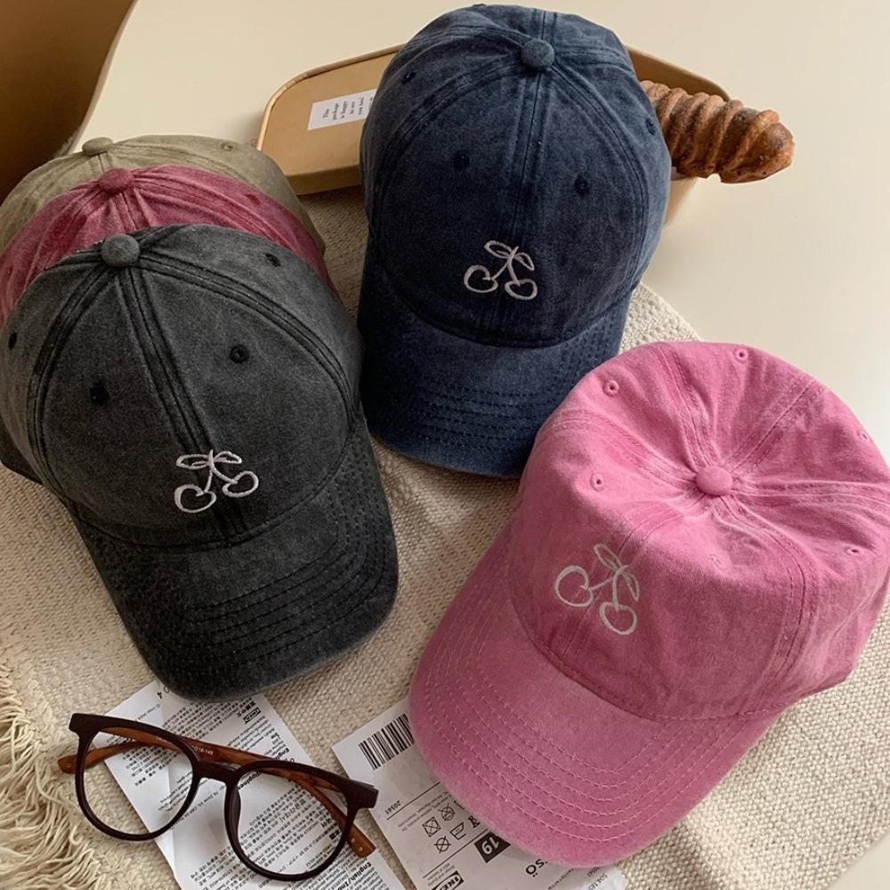 Solid Color Cherry Baseball Cap Embroidered Sunscreen Sun Hat Fashion Peaked Cap Camping
