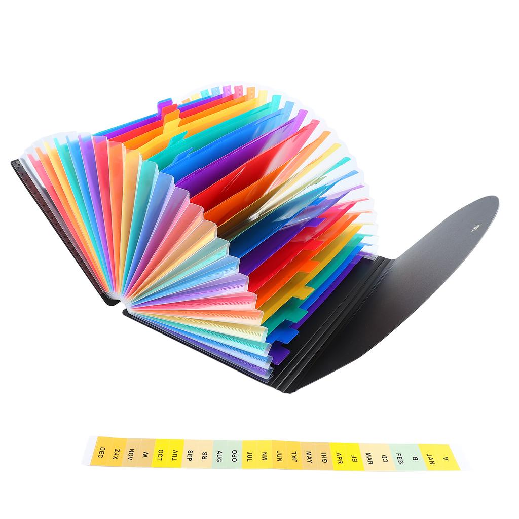 Expanding File Folder 24 Pockets A4 Size Colored Tabs Lables Quick Access Accordian File Bag for