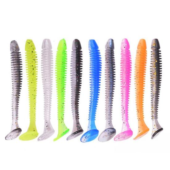 10/30/50Pcs Fishing Lures Soft Baits with T-Tail Vibrant Color Tear-Resistant Reusable Flexible Soft Artificial Lures Fake Baits