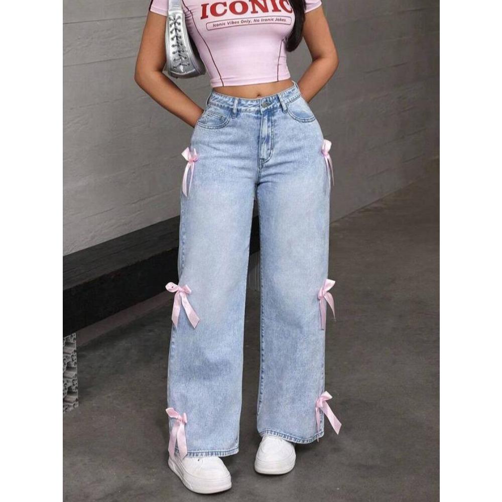 Женские черные мешковатые джинсы Harajuku Y2k Aesthetic Butterfly Denim Trousers Корейские джинсовые брюки Vintage Wide Leg Pants