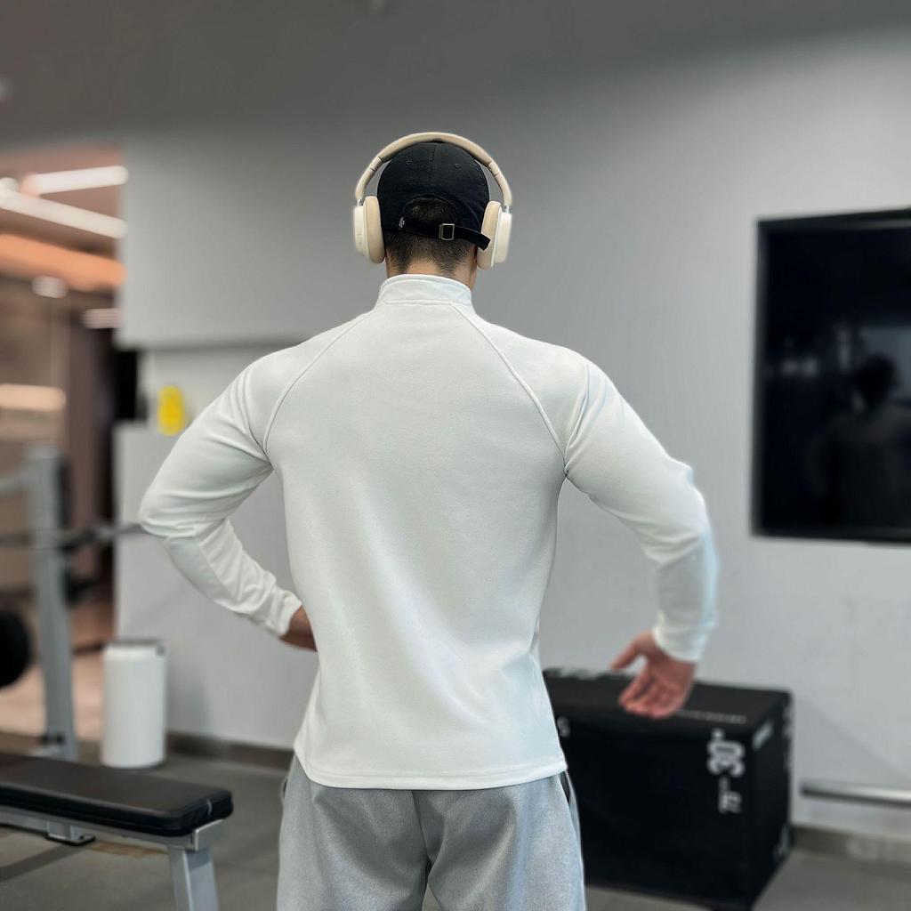 Мужской Тяжелый Двусторонний Теплосберегающий Приталенный Базовый Слой на Молнии с Длинным Рукавом Высокой Эластичности для Фитнеса Осень/Зима.