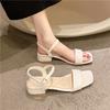 New Summer Square High Heels Women Sandal Fashion Buckle Strap Narrow Band Gladiator Shoes Square Toe Dress Shoes 35-43