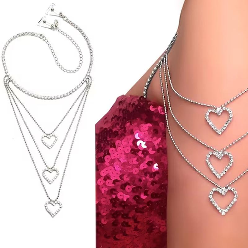 Stonefans 1PCS Heart Multilayer Shoulder Strap Luxury Women Jewelry Rhinestone Rave Festival Diy Accessories Charms Clothes Gift