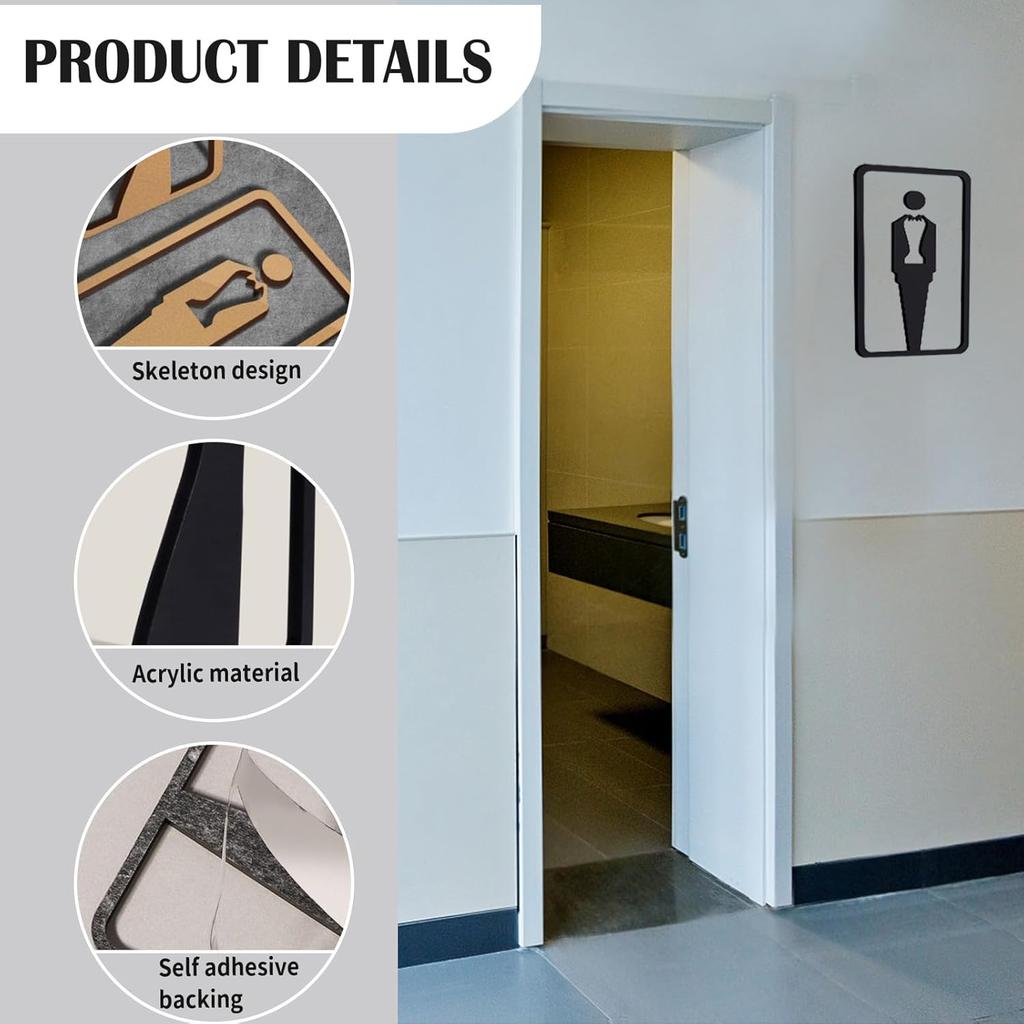 2 Pcs Women's Men's Bathroom Sign, Acrylic Restroom for Business Home, Unisex Toilet With Double Sided Tape, 7.8 x 4.3 Inch Bathroom Door Decor