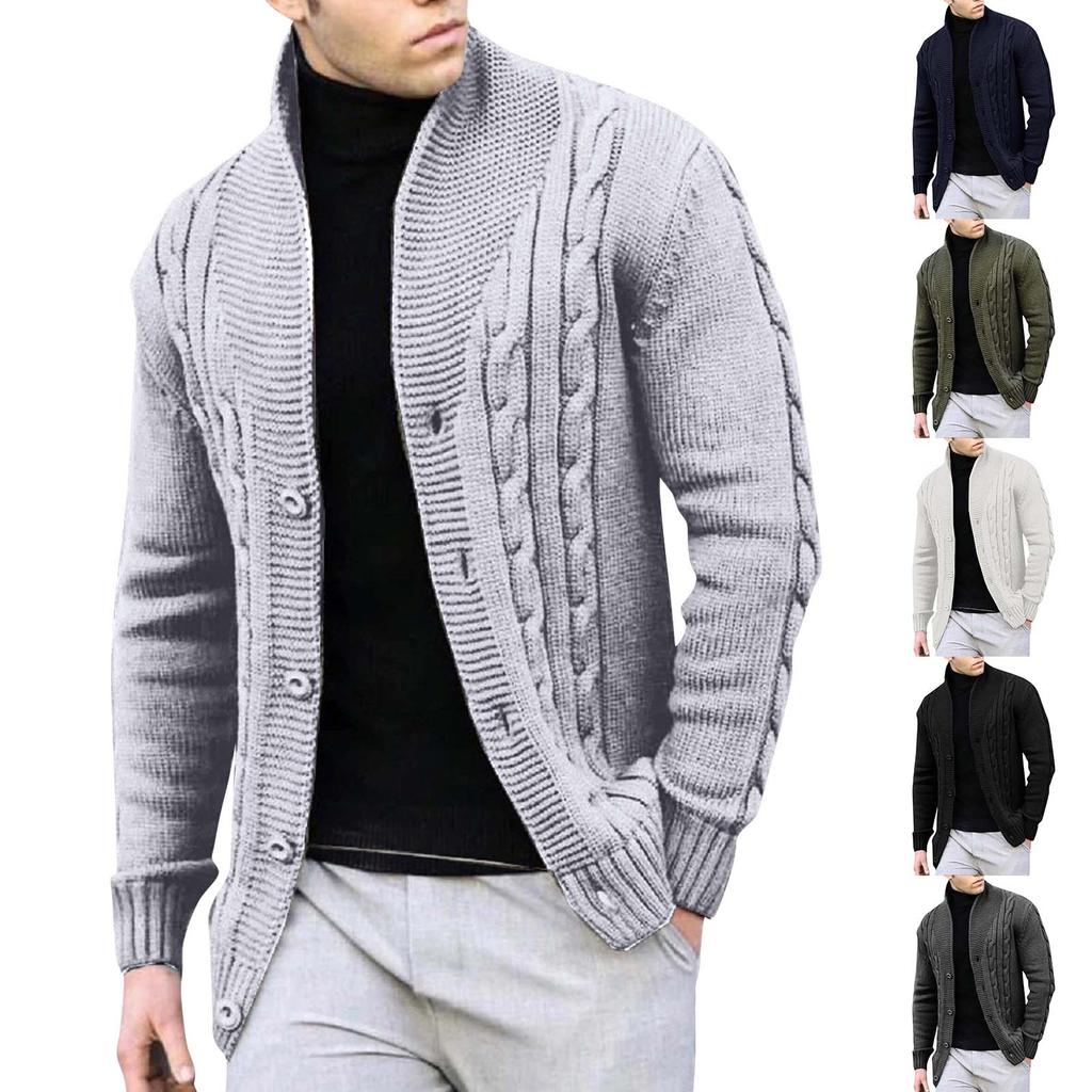 Мужская повседневная теплая куртка вязаный кардиган свитер мужской с длинным рукавом на молнии с кабельным узором куртка-свитер