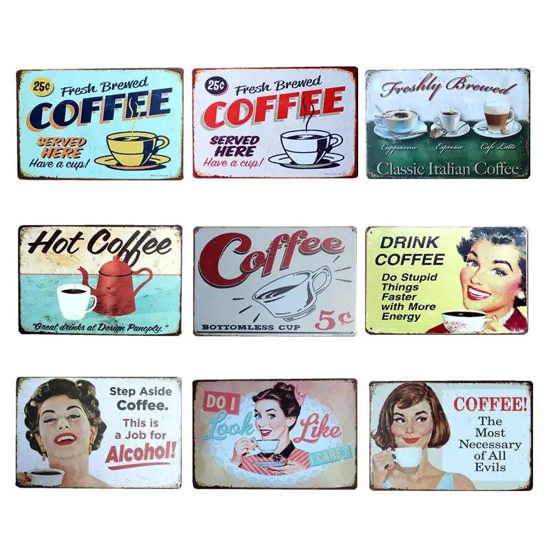 Coffee Menu Metal Plaque Signs House Art License Poster Home Decoration License Plate Tin Wall Decor 20*30 CM
