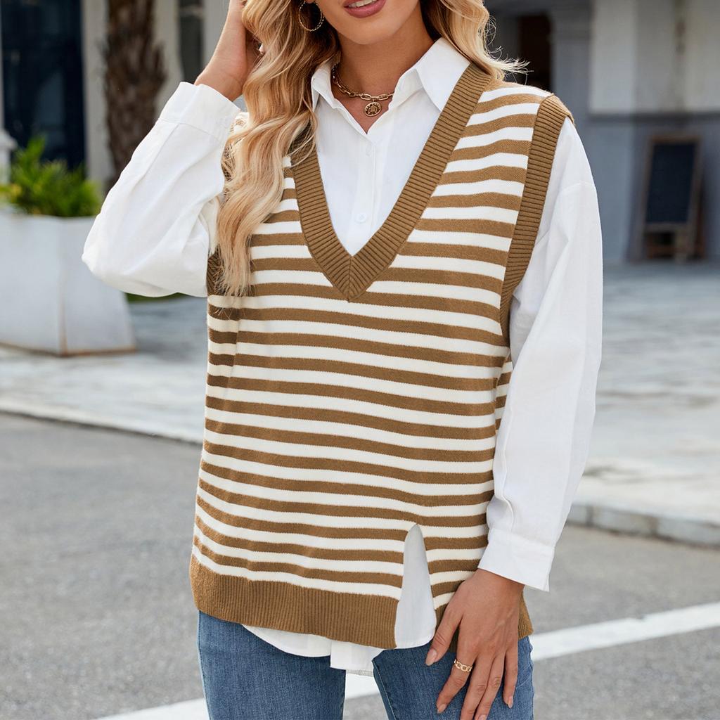 Fashionable Women's Casual V-neck Split Sweater Vest Waistcoat