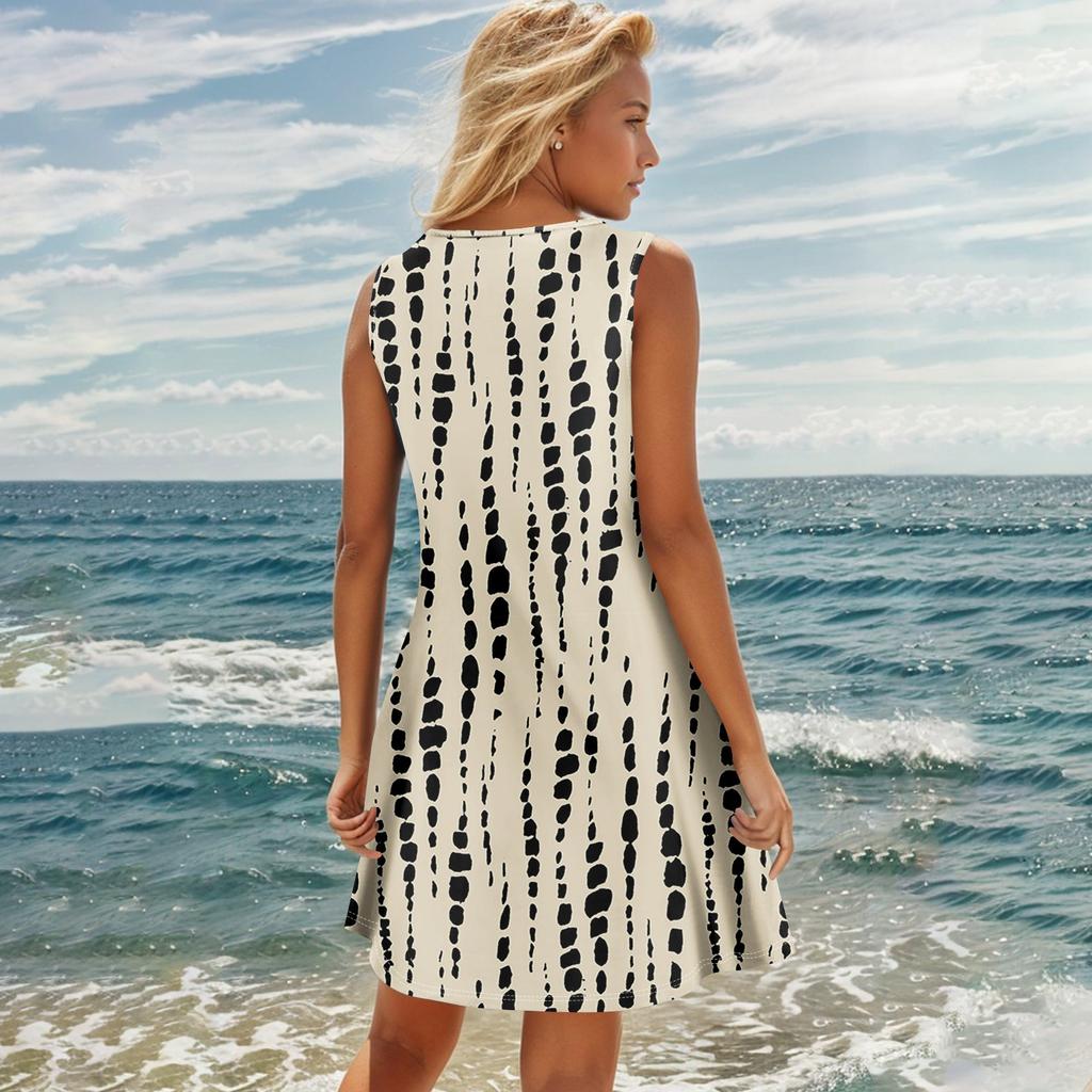 Летние платья для женщин Пляжные бохо без рукавов с принтом Футболки-майки Сарафаны