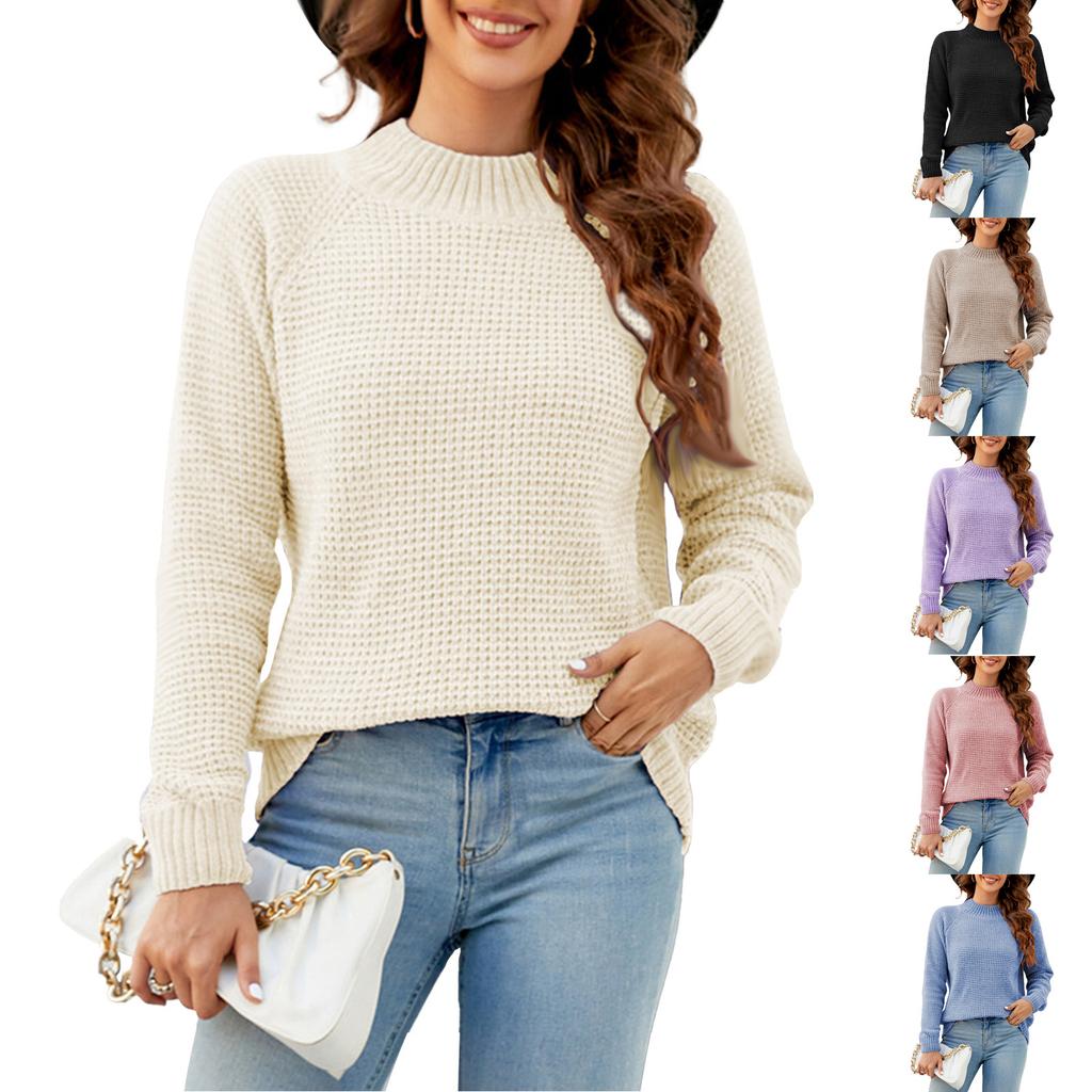 Women's Fashion Casual Half-Turtleneck Solid Color Loose Pullover Long-sleeved Knitted Sweater