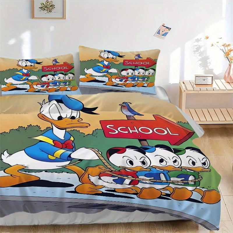 3pcs Cartoon Donald Duck Family Adventure Bedding Set, Including 1 Quilt Cover and 2 Pillow Shams, Without Filling, Soft and Comfortable Home Bed
