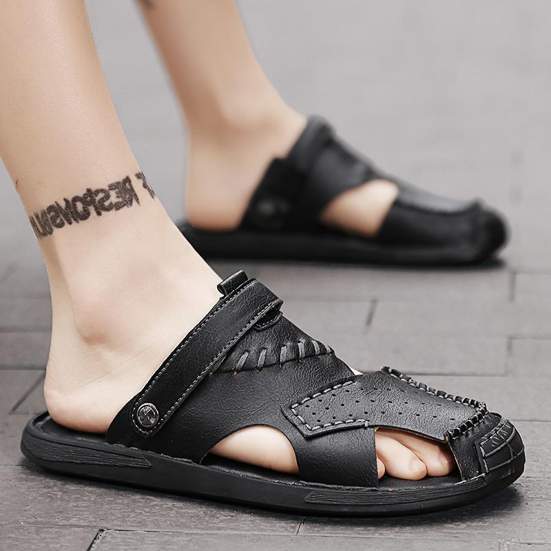 Men's Sandals Genuine Leather Summer Breathable Roman Sandals Antiskid Outdoor Beach Sandals Handmade Designer Shoes Mocassins