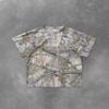 25024 short-sleeved retro loose leaf print polo shirt loose versatile high street pullover