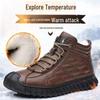Men's High-Top Leather Snow Boots: Winter Cotton, Velvet-Lined, Thick Wool, Casual Trendy Design