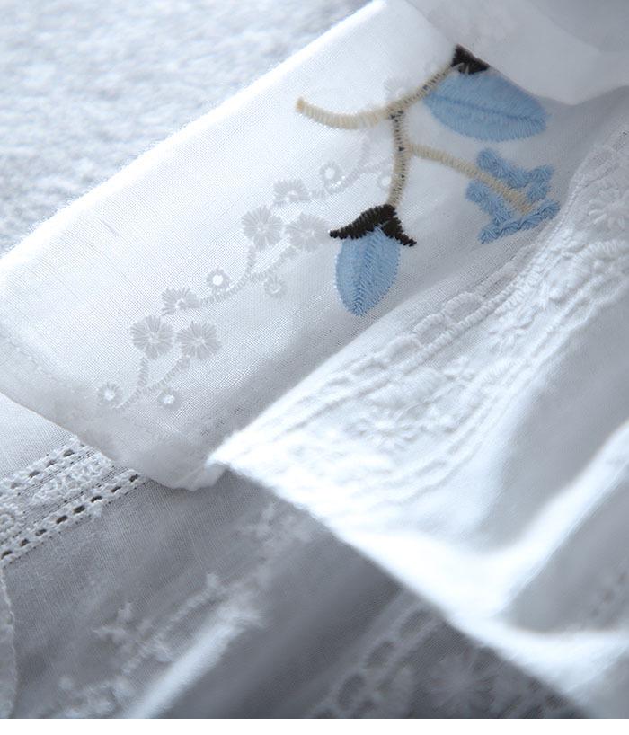 Кружевная вышитая рубашка с V-образным вырезом, стройнящая фигуру, для женщин - летняя повседневная, с завышенной талией, со средним рукавом