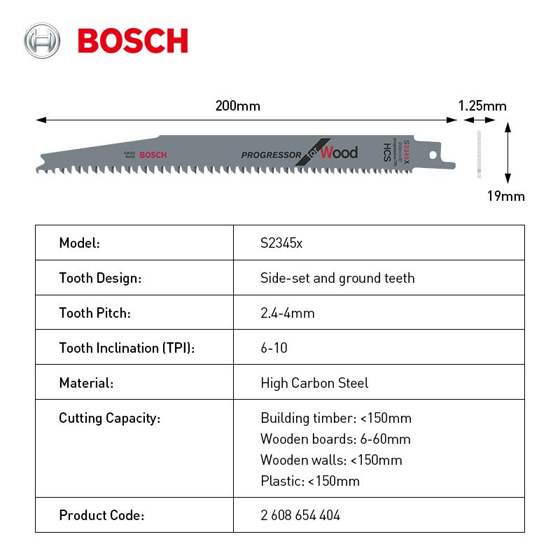 Bosch Saw Blades Reciprocating Saw Blade for Wood S2345X (5-Piece Set) 200mm