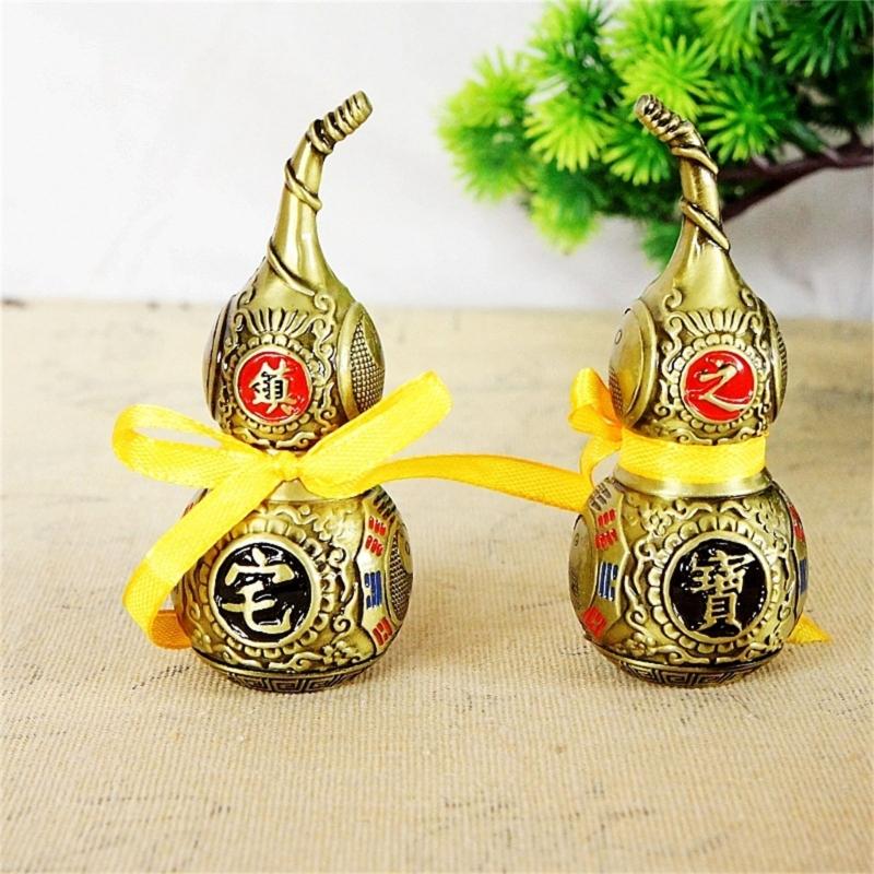 Metal Gourd Sculpture Chinese Fengshuis Figurine Luck Statue for Bedroom Home Livings Room Church Office Decorations