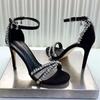 Luxury Design Sandals Women Crystal Chains Decor High Heels Dress Party Shoe Woman Black Ankle Strap Sandalias Femmes Prom Pumps