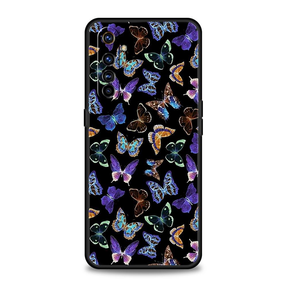 butterfly Phone Case For Realme 10 9 8 5G 7 6 GT2 Pro Plus 9i 8i C21 C11 C25 C35 GT Neo 2 3 3T Soft Silicone Black Cover Coque