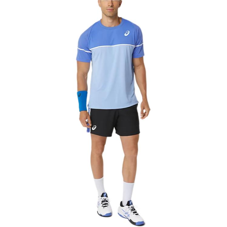 Asics Футболка с круглым вырезом и цветным логотипом, мужские топы, синяя 2041A292-403