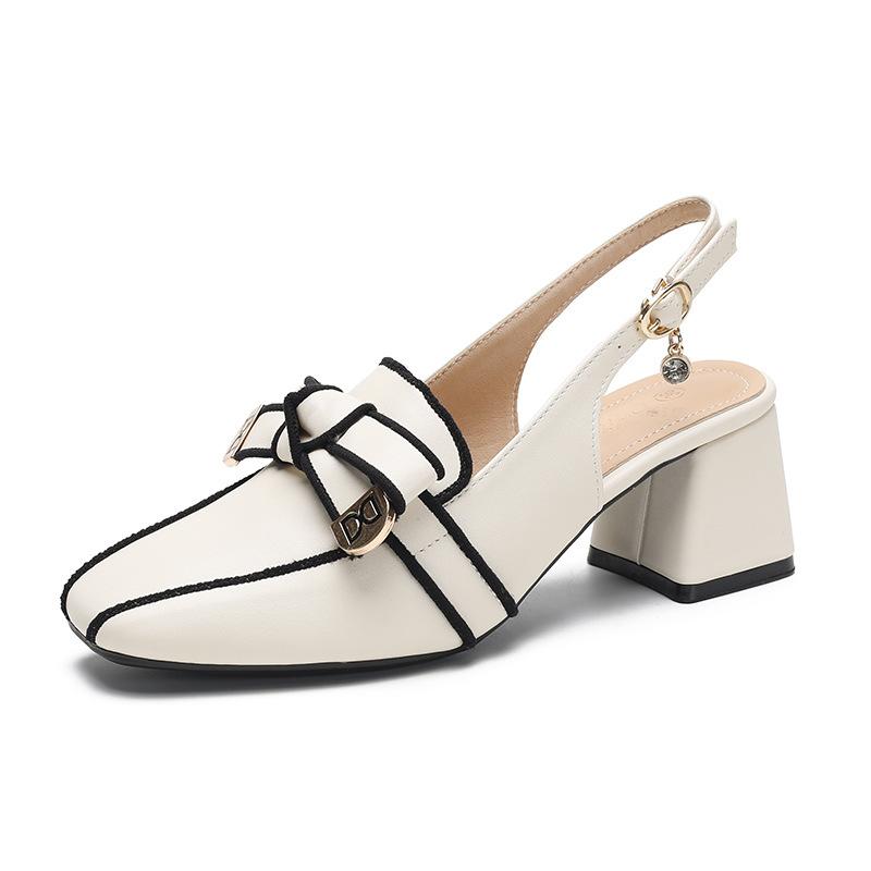 2024 2024 Новинка 2024 года Французские ретро туфли на высоком каблуке из натуральной кожи Женские босоножки на толстом каблуке с квадратным носком Туфли на высоком каблуке