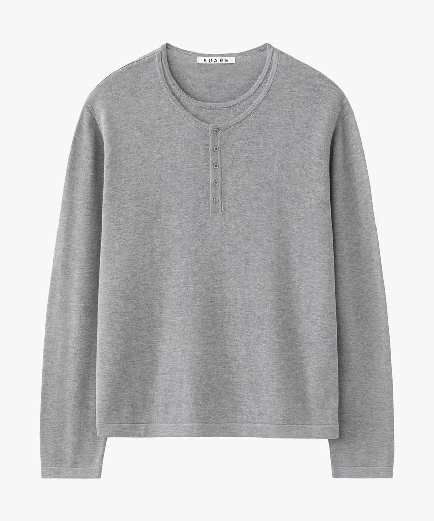 SUARE Cotton Modal Layered Henley Neck Knit - 5 Colors