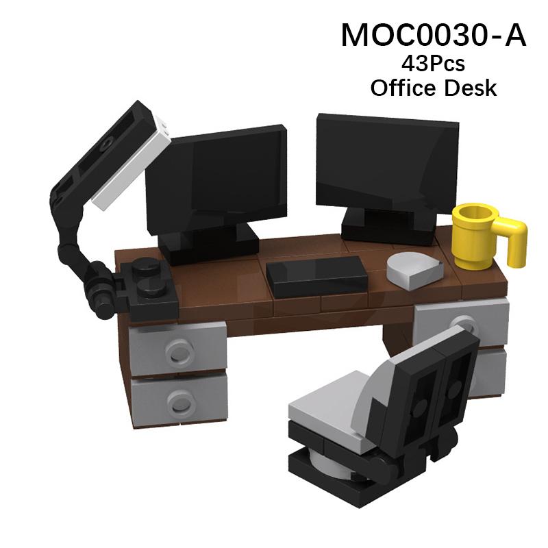 Город Фигурки Мебель Набор Игрушки Модель MOC Кирпичи Детская коляска Стол Диван Кровать Пианино Кухня Ванная Строительные блоки Подарок