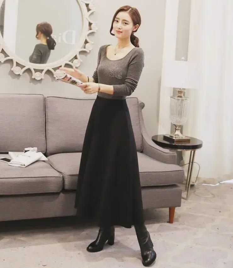 Юбка средней длины с высокой талией в корейском стиле для женщин на резинке