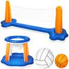 Inflatable Pool Float Set Volleyball Net And Basketball Hoops Floating Pool Swimming Game Toys Water Inflatable Sports Set For Kids