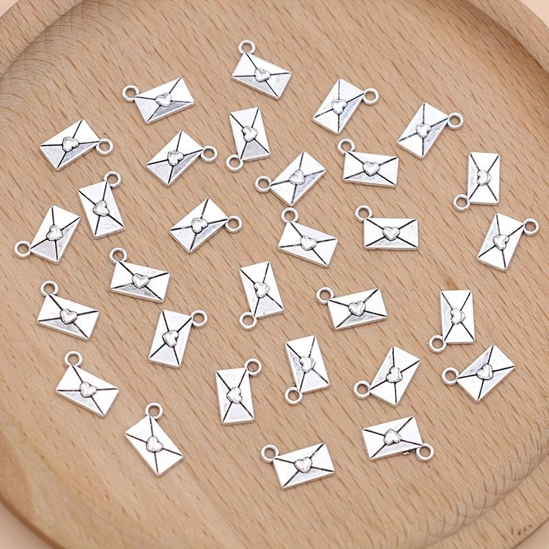 30 штук серебряных украшений-конвертов из цинкового сплава, подвески для DIY-украшений, для изготовления ожерелий и сережек своими руками